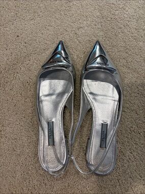 Prada Metallic Silver Pointed Slingback Heels